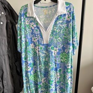 Lilly Pulitzer Blue and Green Knit Floral Polo dress